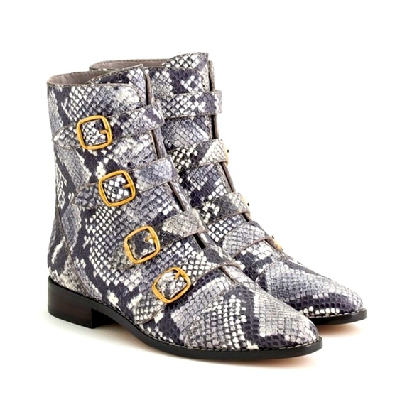 J. Crew NEW Multi-buckle boots in snake-embossed leather 7.5 Retails $298 - Picture 1 of 16